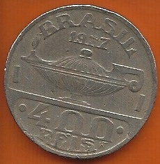 moeda 400 réis de prata, ano 1937